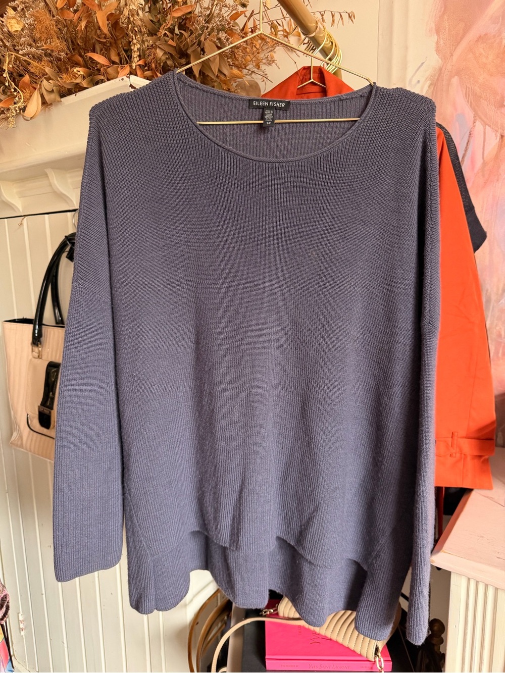 Eileen Fisher Slate Gray Ribbed Crewneck Sweater